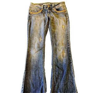 Vintage Jolt  women 7 jeans low rise boot cut blue denim embroidered Distressed